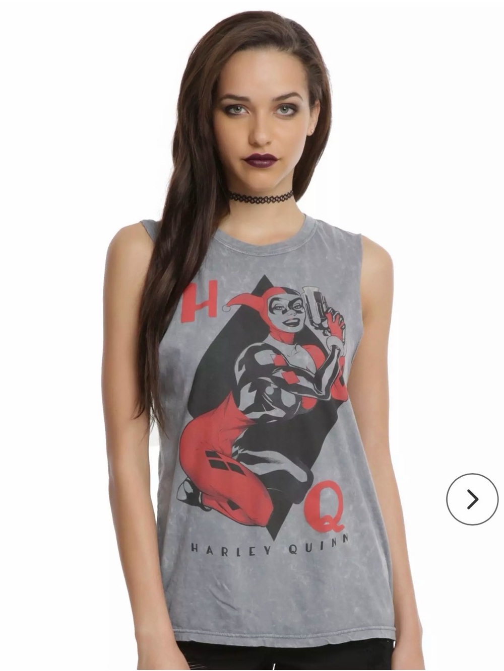 Hot Topic Harley Quinn Pin Up Women’s Gray Graphic Print  Crew Neck Tank Top S